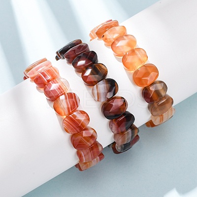 Dyed & Heated Natural Banded Agate Faceted Beaded Stretch Bracelets for Women BJEW-K251-07I-1