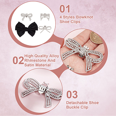 8Pcs 4 Styles Detachable Alloy Rhinestone Shoe Buckle Clips FIND-HY0003-90P-1