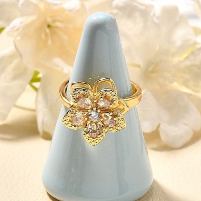 Flower Rotatable Finger Ring for Women RJEW-U035-01G-03-1