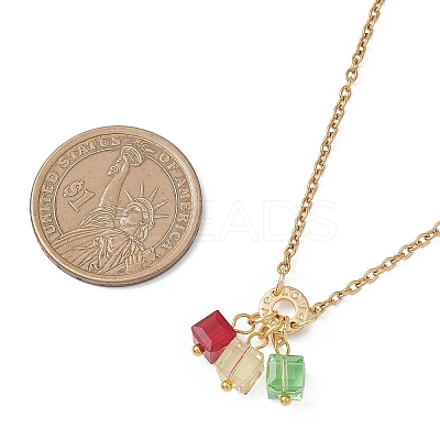 3 Cube Faceted Glass Pendant 304 Stainless Steel Cable Chain Necklaces for Women NJEW-JN05711-02-1