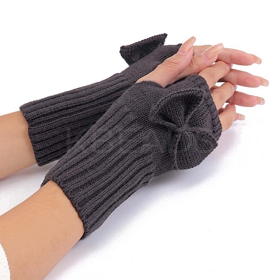 Acrylic Fibers Bowknot Knitting Fingerless Gloves PW-WG73400-04-1