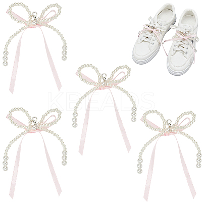 4Pcs Plastic Imitation Pearl & Ribbon Bowknot Pendant Decorations DIY-HY0002-10B-1