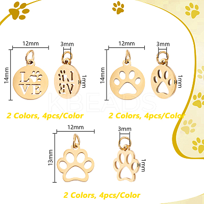 24Pcs 6 Styles Dog Paw Print Shape Stainless Steel Pendants FIND-GA0007-25-1