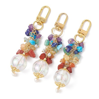 Chakra Natural Mixed Stone Beaded Pendant Decorations HJEW-JM01109-1