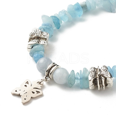 Natural Aquamarine Chip Beads Multi-strand Bracelet BJEW-JB07052-04-1