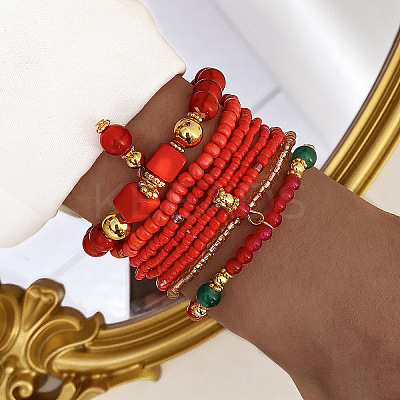8Pcs 8 Styles Glass Seeded Beaded Stretch Bracelet Set WG2CB6D-01-1
