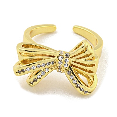 Bowknot Brass Micro Pave Clear Cubic Zirconia Cuff Rings RJEW-L113-003G-1