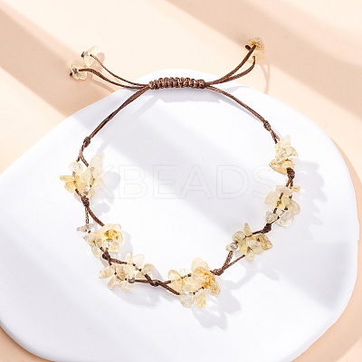 Adjustable Natural Yellow Quartz Braided Bead Bracelets for Women BJEW-U035-02J-1