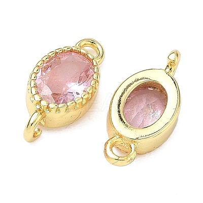 Brass Pave Cubic Zirconia Oval Connector Charms KK-P348-07G-1
