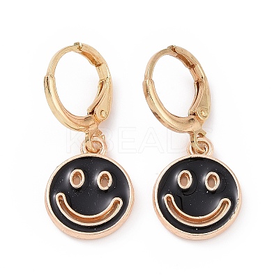 Hollow Out Smiling Face Enamel Hoop Earrings for Women LS-EJEW-G304-01KCG-01-1