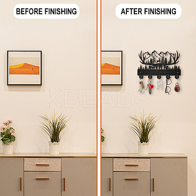 Wood & Iron Wall Mounted Hangers HJEW-WH0055-029-1