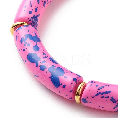 Acrylic Curved Tube Beaded Stretch Bracelet BJEW-JB08443-04-1