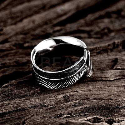 Fashionable Unisex 316L Surgical Stainless Steel Feather Cuff Rings RJEW-BB09945-8-1