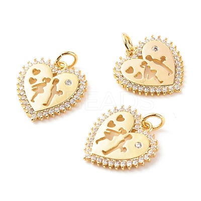 Valentine's Day Theme Brass Micro Pave Clear Cubic Zirconia Pendants ZIRC-P094-19G-RS-1