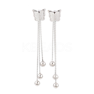 Butterfly 304 Stainless Tassel Steel Stud Earrings EJEW-H175-05P-1