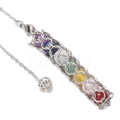 7 Chakra Round Natural Amethyst & Lapis Lazuli & Rose Quartz & Green Aventurine & Dyed Quartz & Carnelian & Synthetic Citrine Dowsing Pendulums PALLOY-JF03658-02-1