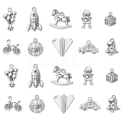 100Pcs 10 Styles Bicycle & Square & Balloon & Robot Tibetan Style Zinc Alloy Charms TIBEP-CJ0002-88-1