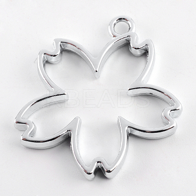 Rack Plating Alloy Sakura Open Back Bezel Pendants PALLOY-S047-36D-FF-1