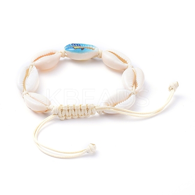 Adjustable Printed Cowrie Shell Braided Bead Bracelets BJEW-JB05154-02-1