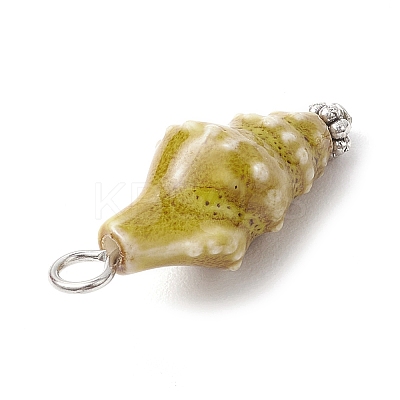 Vintage Style Glazed Porcelain Conch Shell Pendants PALLOY-JF03898-1