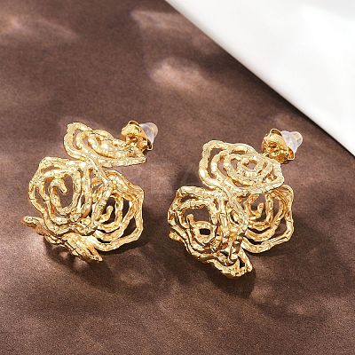 304 Stainless Steel Hollow Flower Stud Earrings EJEW-A138-06G-1