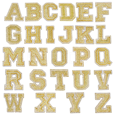 26Pcs Letter A~Z Glitter Powder with Paillette Sew on Cloth Patches PATC-MA0001-54C-1