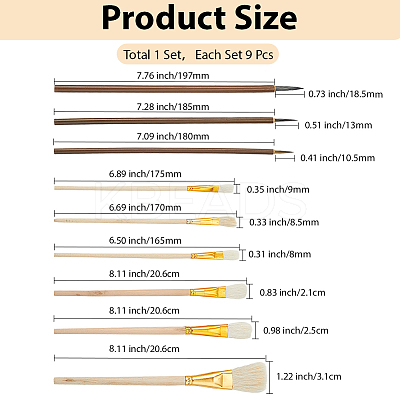 9pcs 9 styles Wooden Paint Brush DIY-DJ0001-58-1