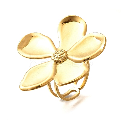 Flower 304 Stainless Steel Open Cuff Ring for Women LS-RJEW-R006-03G-02-1