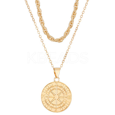 Compass Alloy Double Layer Pendant Necklaces for Women WH-WG93E93-01-1
