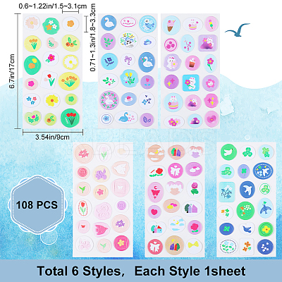 6 Sheets 6 Styles PVC Adhesive Wax Seal Stickers Set STIC-CP0001-15-1