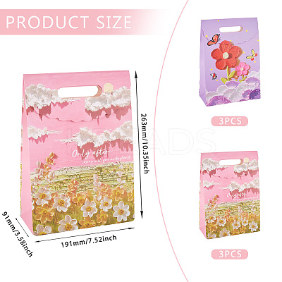 6Pcs 2 Styles Flower Printed Rectangle Paper Gift Bags with Hole Handles ABAG-TA0001-54-1