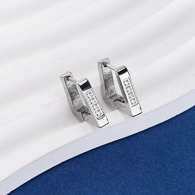 304 Stainless Steel Cubic Zirconia Trapezoid Hoop Earrings EJEW-D331-06P-1