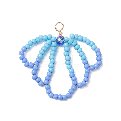 Glass Seed Beaded Shell Shapes Pendants PALLOY-MZ01174-01-1