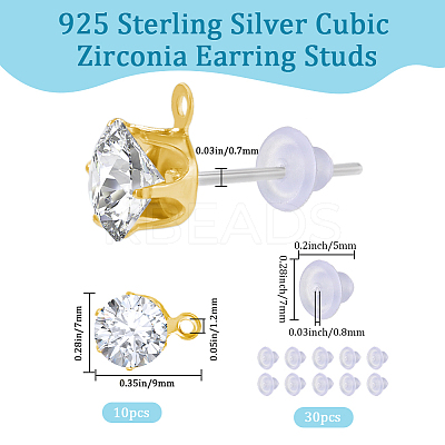 30Pcs Clear Cubic Zirconia Stud Earring Findings EJEW-BBC0002-07B-1