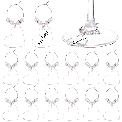 20Pcs Blank Acrylic Heart Pendants Wine Glass Charms with Acrylic Pearl Beads AJEW-BC0003-76-1