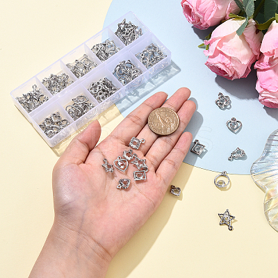 100Pcs 10 Styles Rack Plating Eco-Friendly Alloy Charms FIND-YW0008-79-1