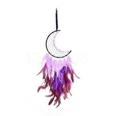 Moon Woven Net/Web with Feather Pendant Decoration LS-HJEW-I013-03-1