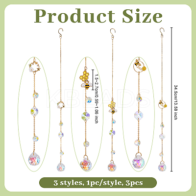 3Pcs Glass Suncatchers HJEW-OC00285-1