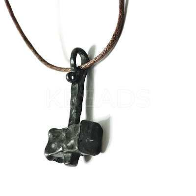Alloy Viking Hammer Pendant Imitation Leather Cord Necklaces for Men FS-WGE3E04-01-1