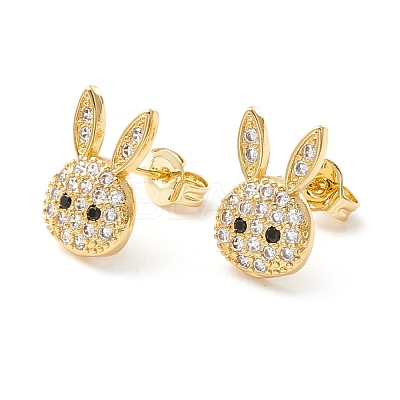 Rabbit Cubic Zirconia Stud Earrings EJEW-P196-03G-1