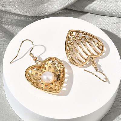 Heart 304 Stainless Steel Acrylic Imitation Pearl Dangle Earrings EJEW-B156-09G-1