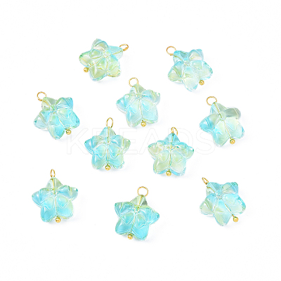 10Pcs Star with Bowknot Glass Pendants PALLOY-YW00059-04-1