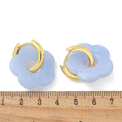 Brass Resin Flower Hoop Earrings for Women EJEW-U038-01G-06-1