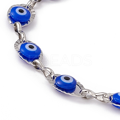 304 Stainless Steel Horse Eye Link Chain Bracelet with Resin Evil Eye Beaded for Women BJEW-F439-01P-02-1