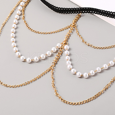 White Plastic Imitation Pearl Beaded Alloy Chain Tassel Leg Chain FS-WGC7B18-01-1