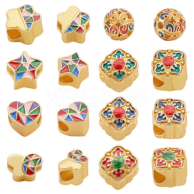 16Pcs 8 Style Alloy Enamel European Beads KK-PH0009-14-1