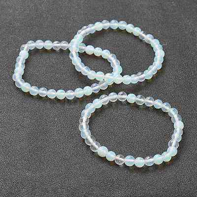 Opalite Beaded Stretch Bracelets BJEW-D446-B-07-1
