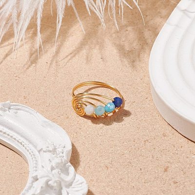 Glass Braided Vortex Finger Ring RJEW-TA00046-03-1