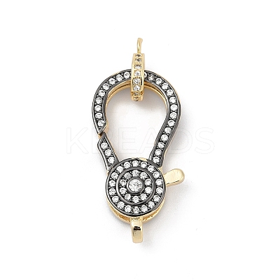 Flat Round Brass Micro Pave Clear Cubic Zirconia Lobster Claw Clasps KK-U062-26G-1