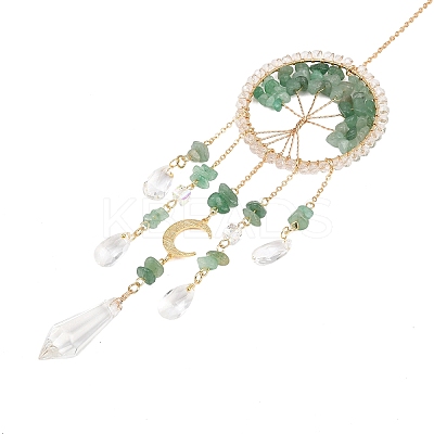 Wire Wrapped Natural Green Aventurine Chip Tree of Life Window Hanging Prism Ornaments HJEW-TA00283-03-1
